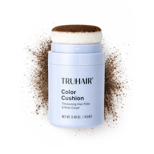 TRUHAIR Color Cushion Thickening Hair Filler & Root Cover Up Powder - Oil Absorbing Hair Fibers for Thinning Hair - Instant Volume, Gray Coverage