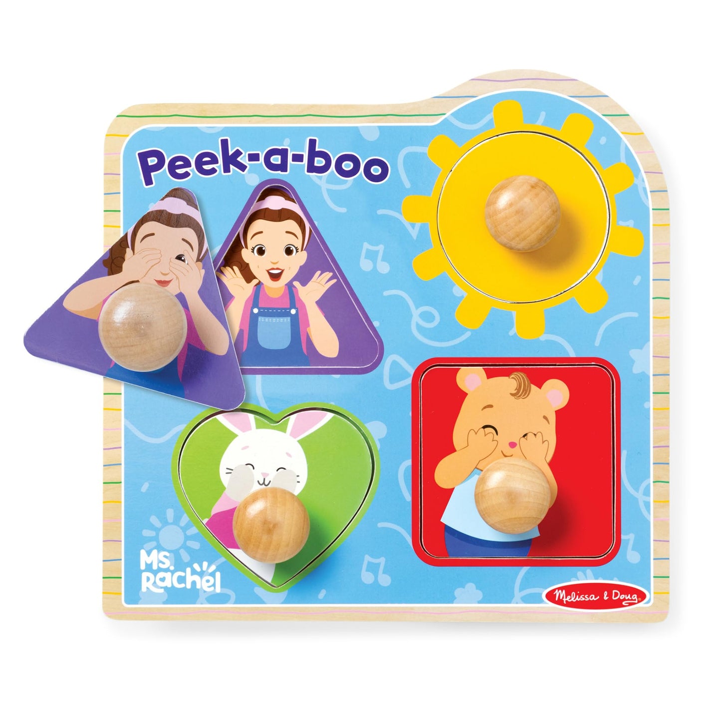 Melissa & Doug® Ms. Rachel™ Wooden Peek-a-Boo Jumbo Peg Puzzle, 4-Piece with Mirror, Toddler Toys for Boys and Girls Ages 1+ Years