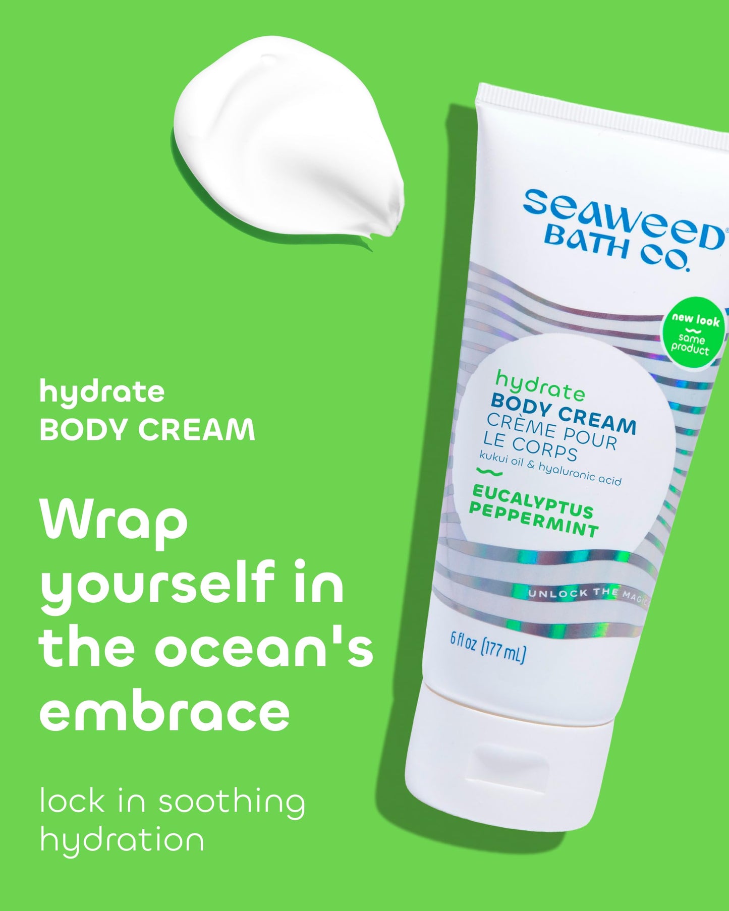 Seaweed Bath Co. Hydrate Body Cream - Eucalyptus Peppermint - Hydrating Scented Moisturizer for Body and Hands - With Vitamin E, Hyaluronic Acid
