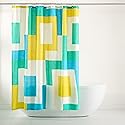 TOWN & COUNTRY PLAY Lucy Mid Century Squares Cotton-Rich Breathable Fabric Shower Curtain with Anti-Rust Grommets, White/Yellow/Green, 70"x72"