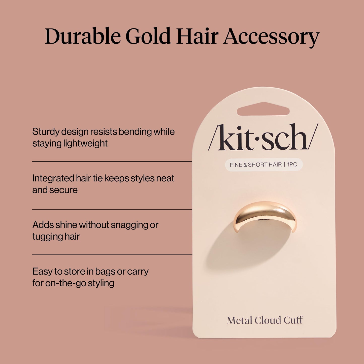 Kitsch Gold Hair Cuff - Metal Ponytail Cuff for Braids, Updos & Everyday Hairstyle | Durable & Elegant Hair Ties | Girl Fashion Accessories - Large Beauty and Personal Care Kitsch