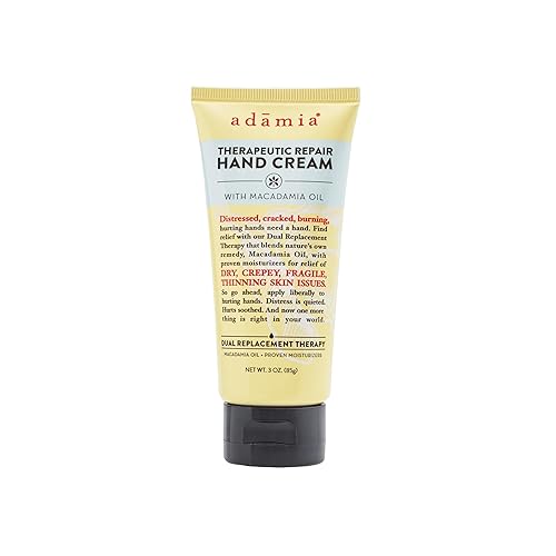 Adamia Therapeutic Repair Hand Cream with Macadamia Nut Oil and Promega-7, 3 Ounce Tube - Fragrance Free, Paraben Free, Non GMO.