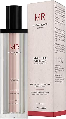 Maison Rouge Brightening Face Serum by Codeage - Glutathione Serum, Vitamin C, E, Hyaluronic Acid, Collagen - Radiance Enhancing - Parabens