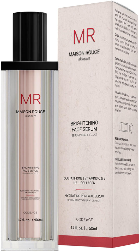 Maison Rouge Brightening Face Serum by Codeage - Glutathione Serum, Vitamin C, E, Hyaluronic Acid, Collagen - Radiance Enhancing - Parabens