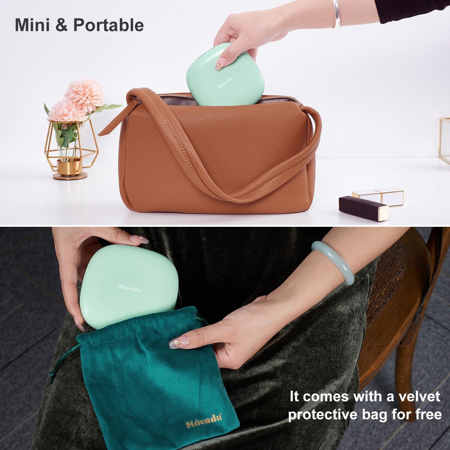 Mocado Compact LED Travel Makeup Mirror - 4 Inches 1X/10X Magnification Travel Mirror with Light Dimmable Double Sides Lighted USB Rechargeable
