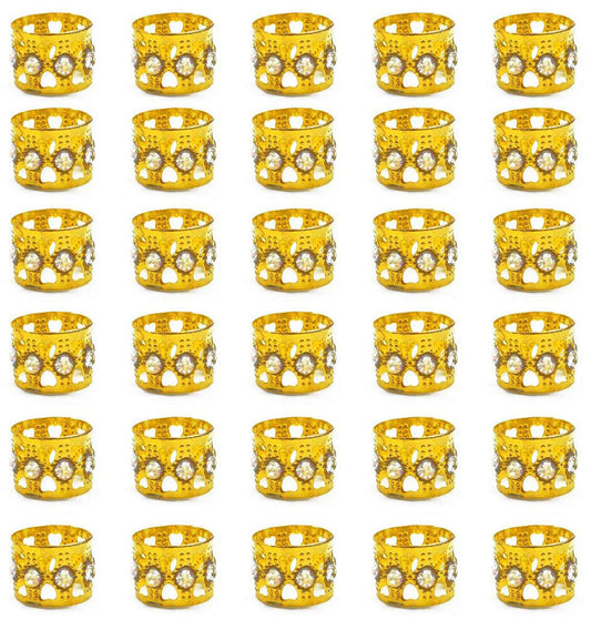 Hyamass 30pcs Gold Hair Accessories, Rhinestone Aluminum Dreadlocks Beads with Adjustable Cuffs, Metal Hair Ring Clips Hair Jewelry for Women