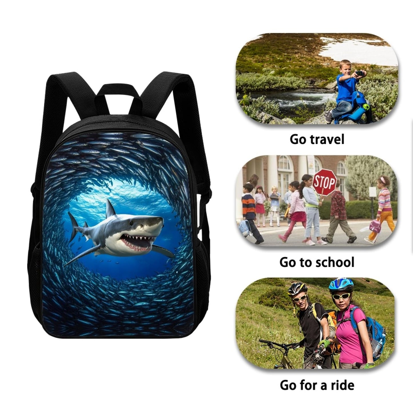 Showudesigns Shark Backpack for Primary Boys Girls Ocean Bookbag Elementary School Kids Back Bag Blue Animal Bagpack