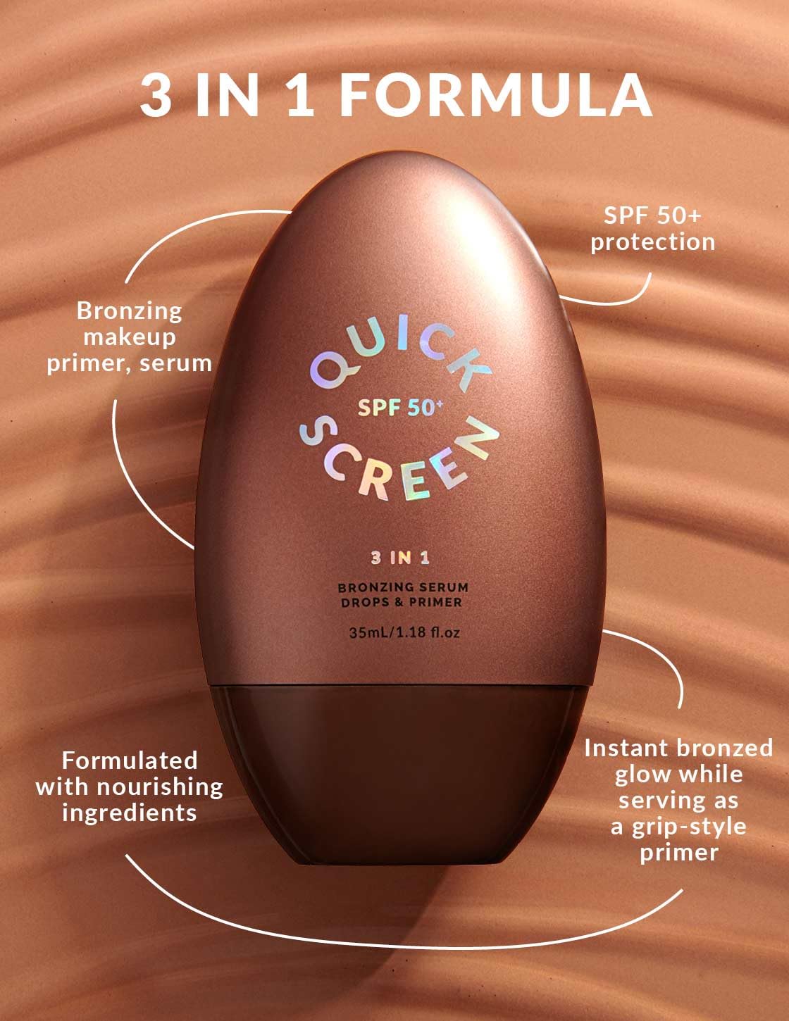 THE QUICK FLICK Bronzing Drops for Face with SPF 50+ Protection - 3-in-1 Liquid Bronzer, Hydrating Serum & Primer for Glowing, Sun-Kissed Skin