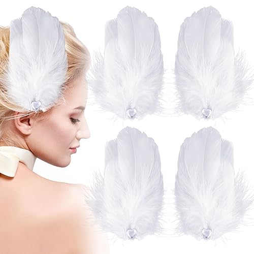 ANCIRS 4 Pack Feather Hair Clips for Women, Fly-Wing Shape Hair Barrettes Accessory Hairpins 1920s Flapper Headpiece Hair Piece for Swan Lake Cosplay