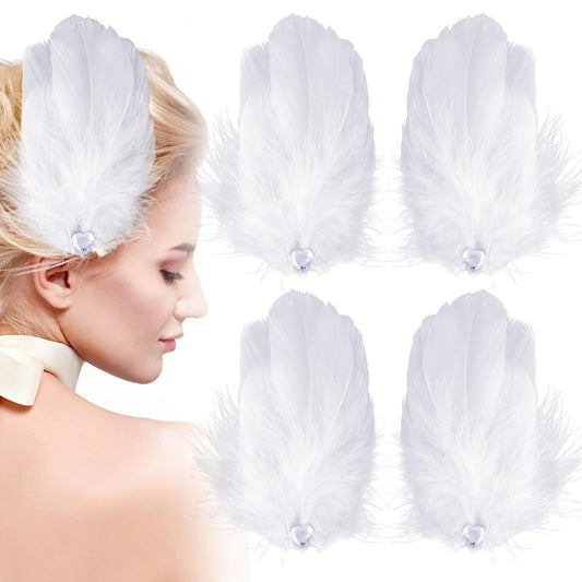 ANCIRS 4 Pack Feather Hair Clips for Women, Fly-Wing Shape Hair Barrettes Accessory Hairpins 1920s Flapper Headpiece Hair Piece for Swan Lake Cosplay