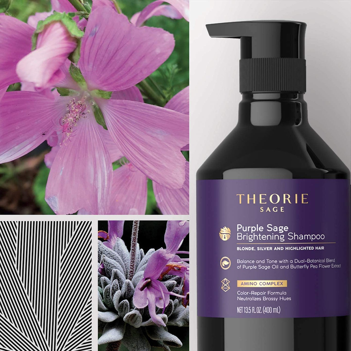 Theorie Purple Sage Brightening Shampoo- Balance, Tone & Brighten Blonde, Silver, Grey, Bleached, Color Treated or Highlighted Hair, Eliminate