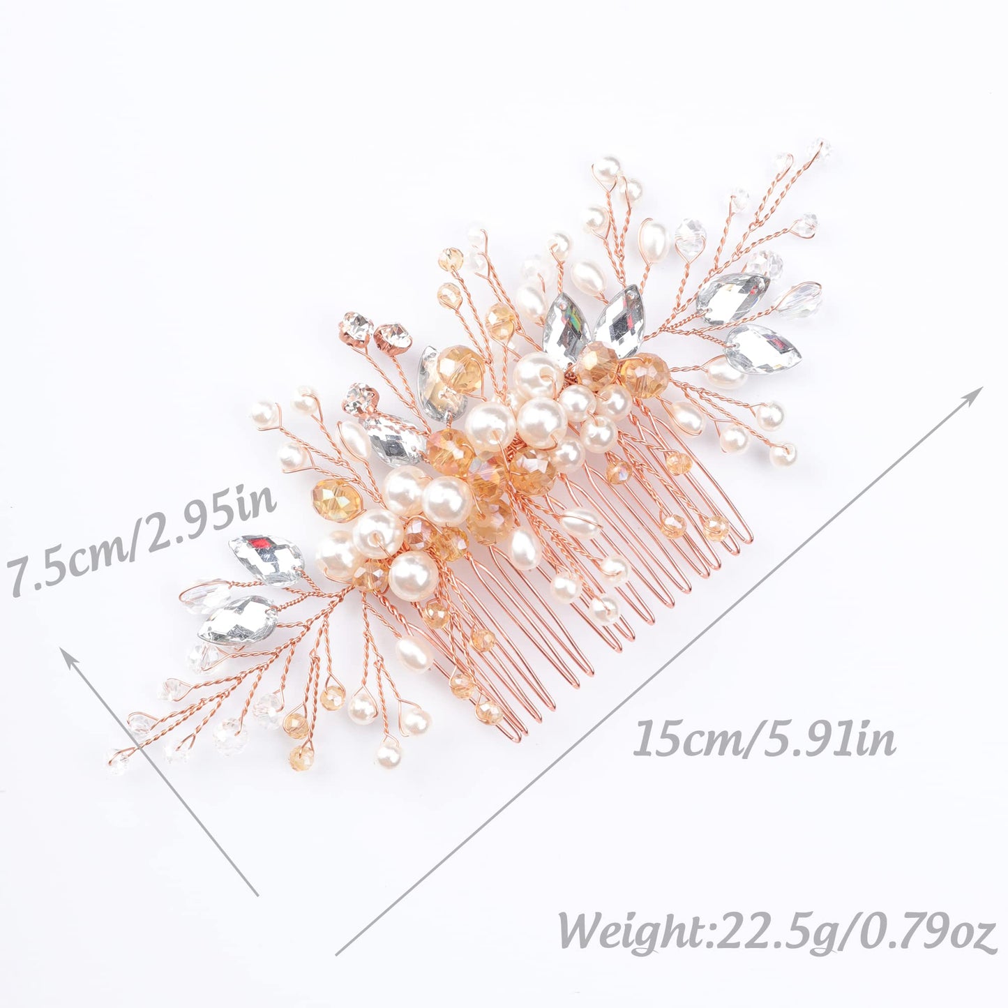 Kercisbeauty Wedding Bridal Bridesmaids Flower Girl Crystal and Pearl Side Hair Comb Slide Headpiece Long Curly Bun Hair Accessories for Prom (Rose