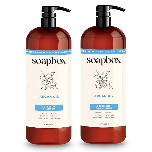Soapbox Argan Oil & Vanilla Shampoo & Conditioner Set, Leaves Hair Smooth & Controls Frizz - Clean Ingredients Free of Harsh Chemicals, Sulfates