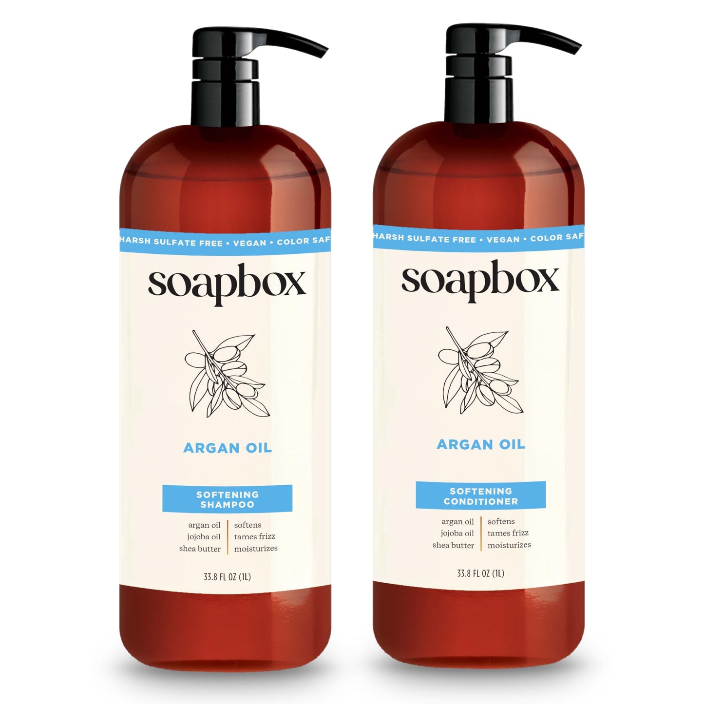 Soapbox Argan Oil & Vanilla Shampoo & Conditioner Set, Leaves Hair Smooth & Controls Frizz - Clean Ingredients Free of Harsh Chemicals, Sulfates