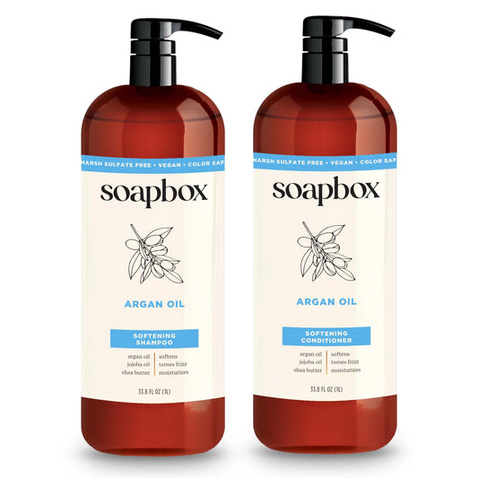 Soapbox Argan Oil & Vanilla Shampoo & Conditioner Set, Leaves Hair Smooth & Controls Frizz - Clean Ingredients Free of Harsh Chemicals, Sulfates