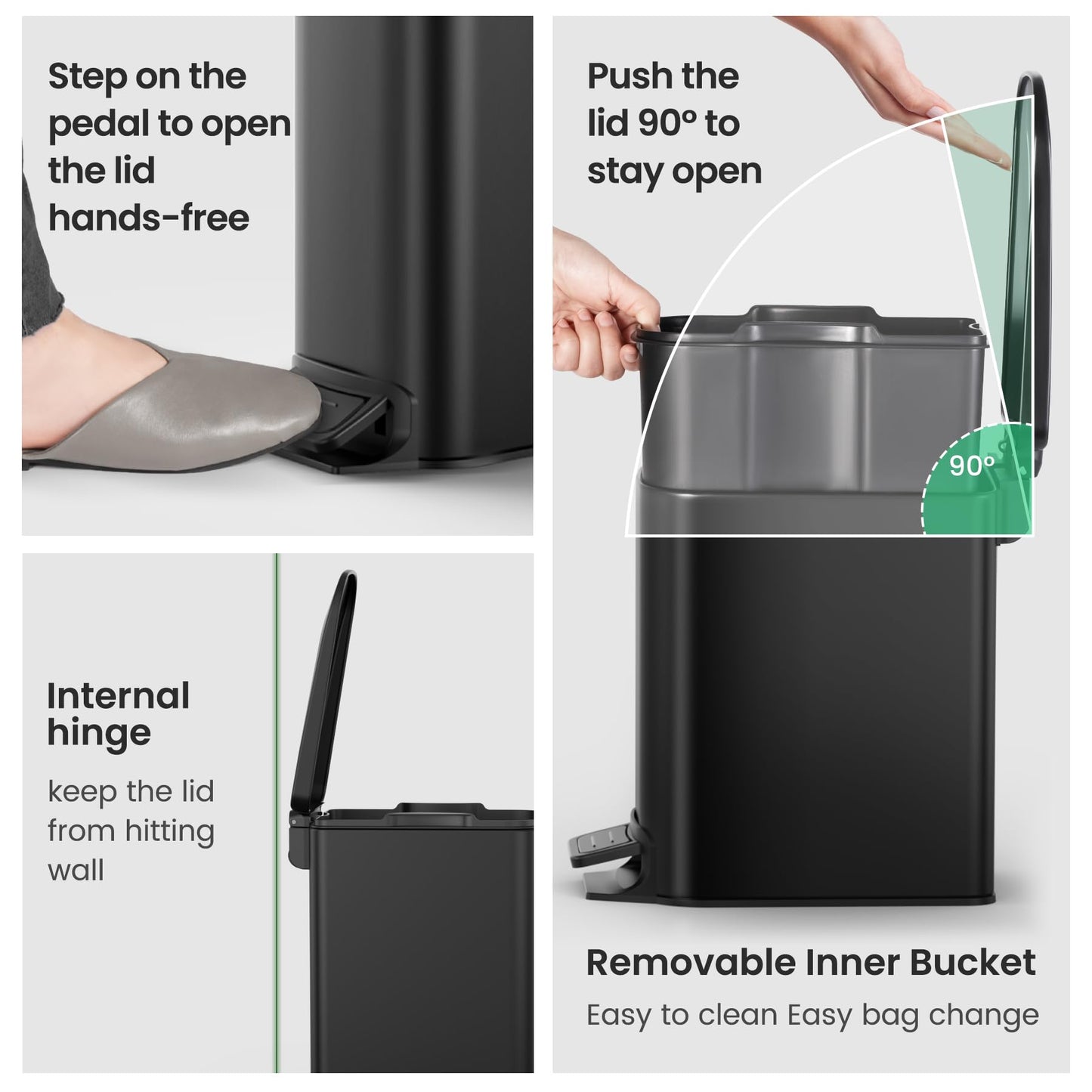 Cesun Small Bathroom Trash Can with Lid, Soft Close Step Pedal, 6L/1.6 Gal Stainless Steel Garbage Bin with Removable Bucket, Matte Black