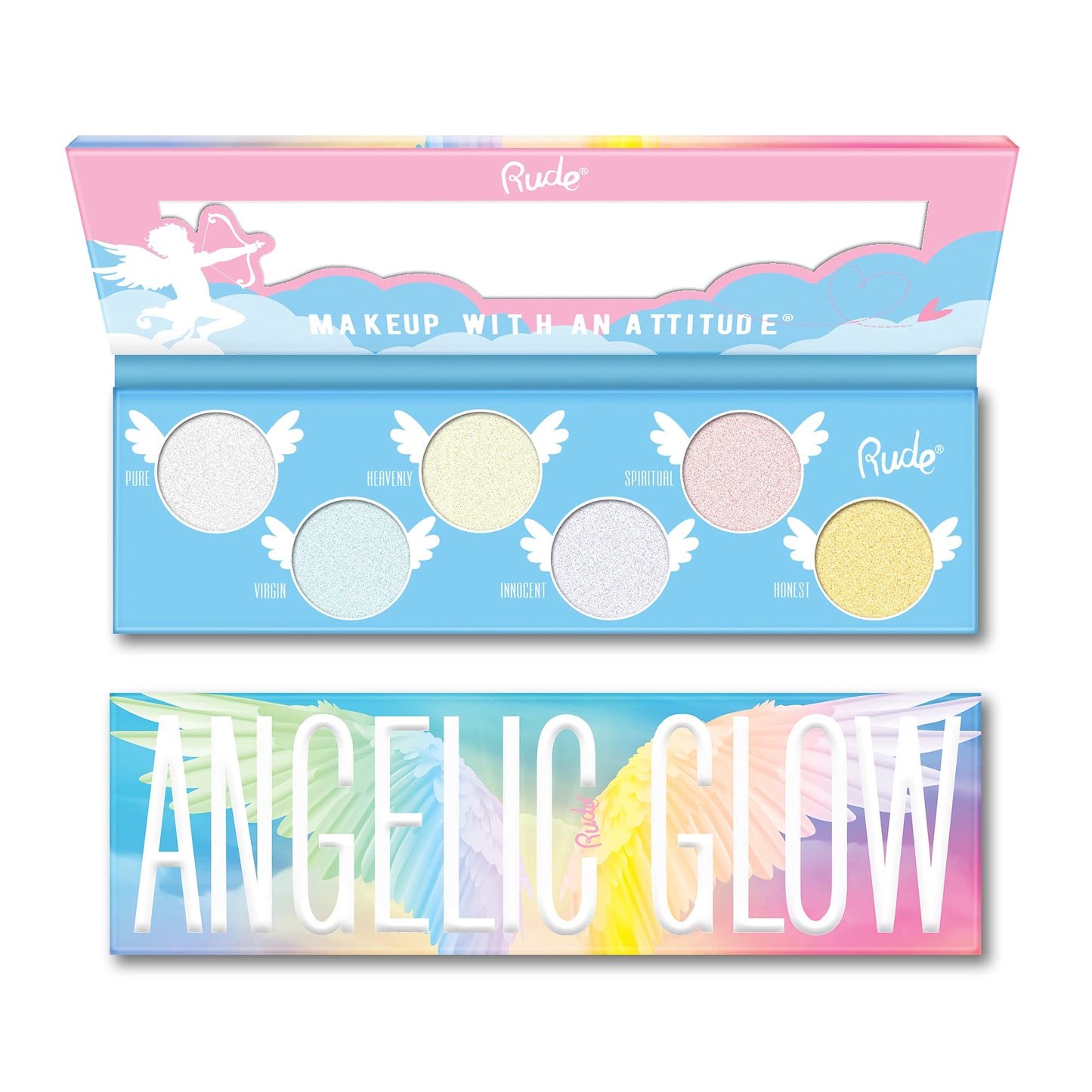 Angelic Glow Highlighter and Eyeshadow Palette by Rude Cosmetics for Women - 0.32 oz Makeup