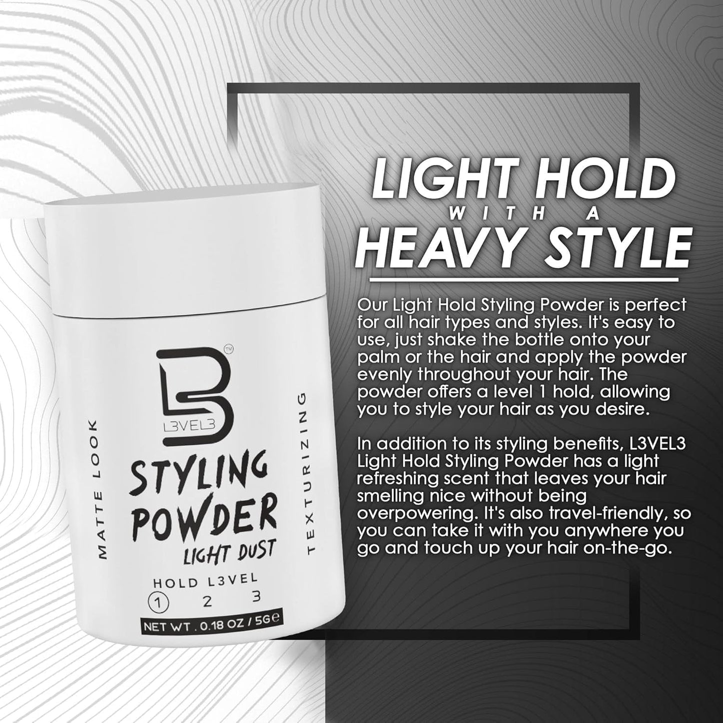L3 Level 3 Travel Styling Powder - Small 0.18 oz for Travel - Natural Look Mens Powder (6, White)