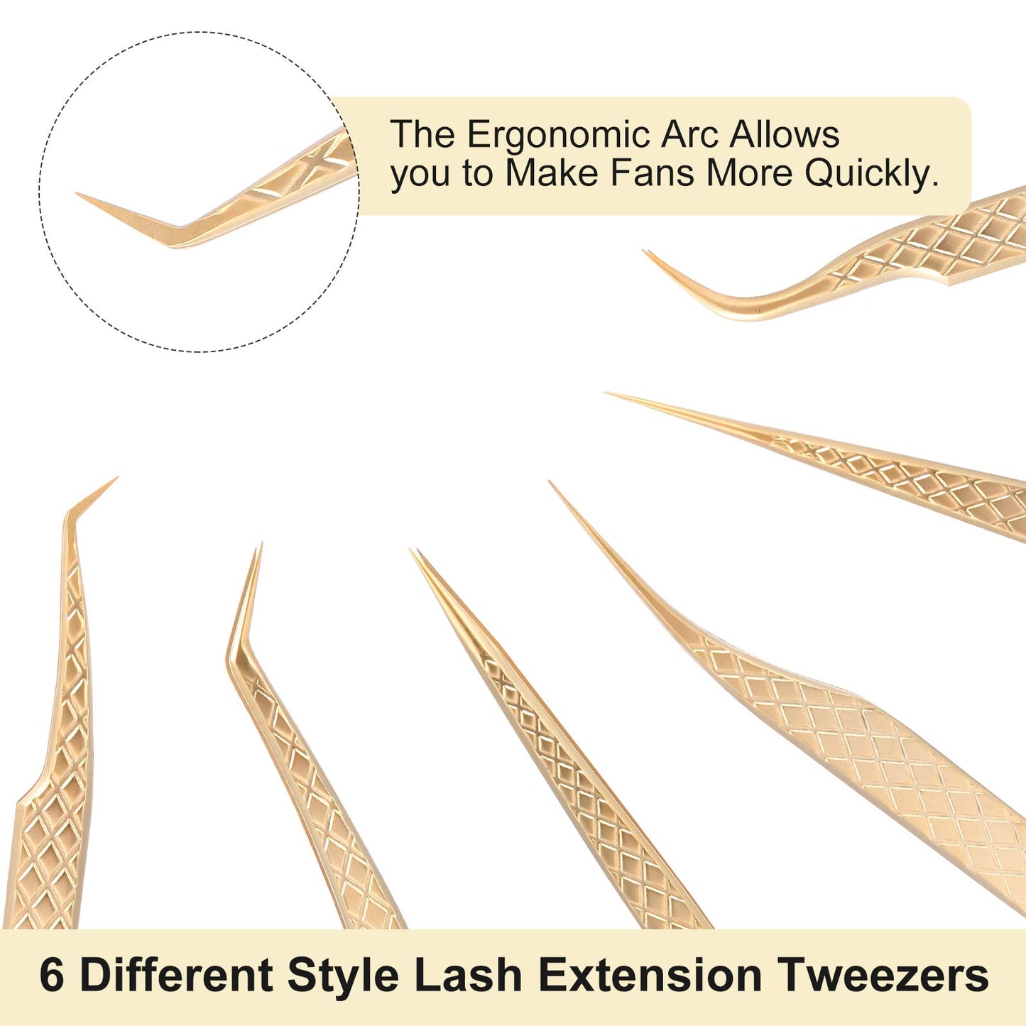 FEITA Eyelash Extension Tweezer Set Gold Lash Applicator Tool - Precision Lashes Diamond Grip Tweezers for 2D-6D Volume & Individual Eyelashes