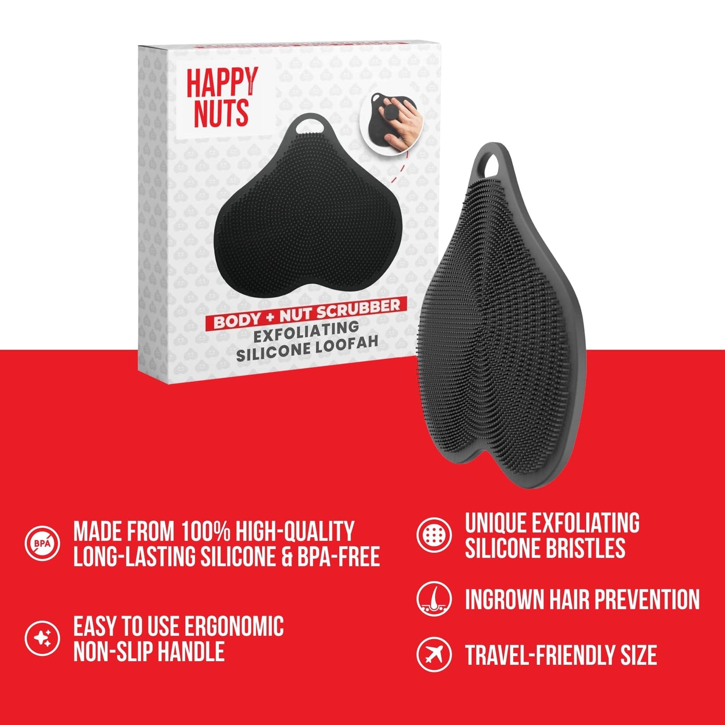 HAPPY NUTS Silicone Body Scrubber, Exfoliating Body Scrubber for Sensitive Skin, Sustainable Shower Scrubber for Body, Silicone Body Brush