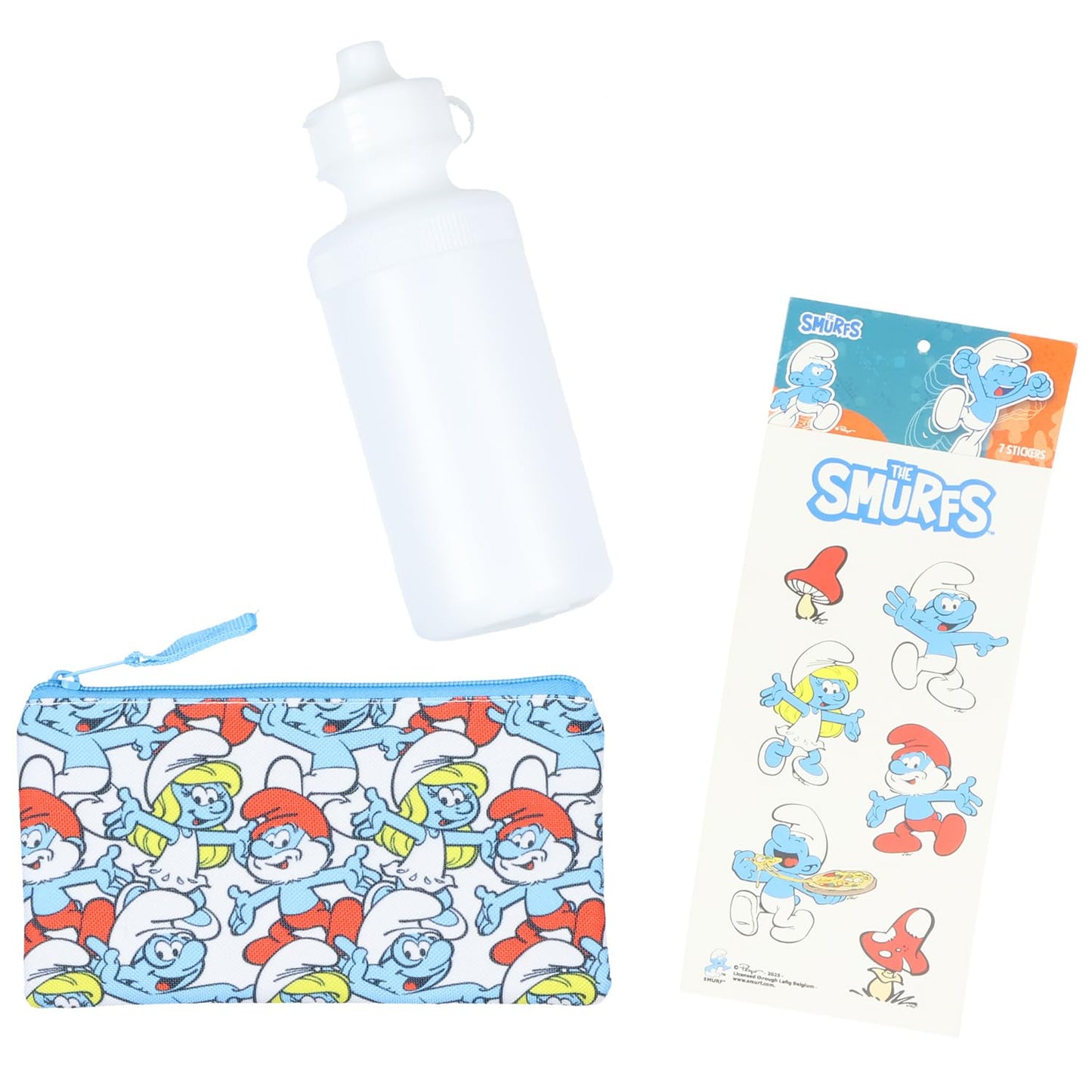 INTIMO The Smurfs Backpack 5-Piece Mega Set Travel Daypack Bag with Lunch Box Pencil Case Water Bottle and Stickers