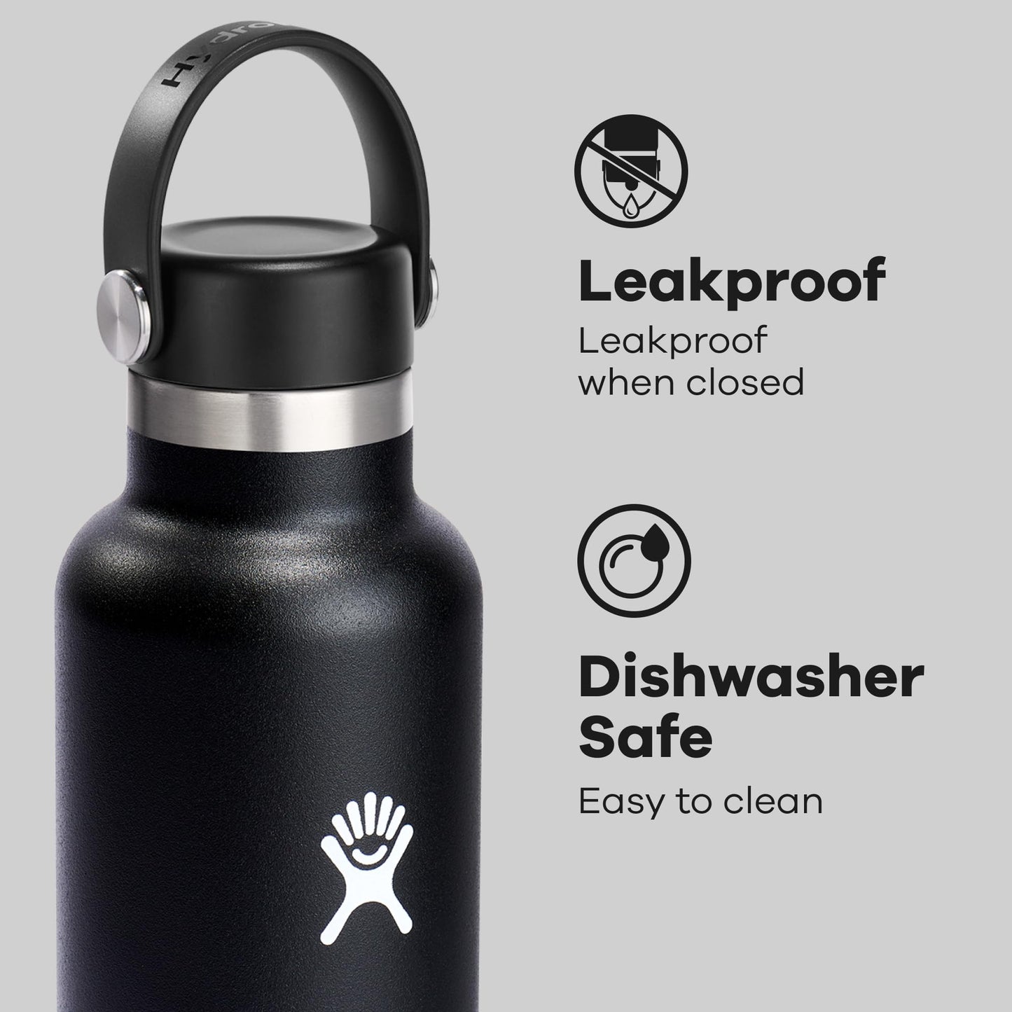 Hydro Flask Water Bottle - Insulated Stainless Steel - Non Spill, Leakproof in 24 Oz Black