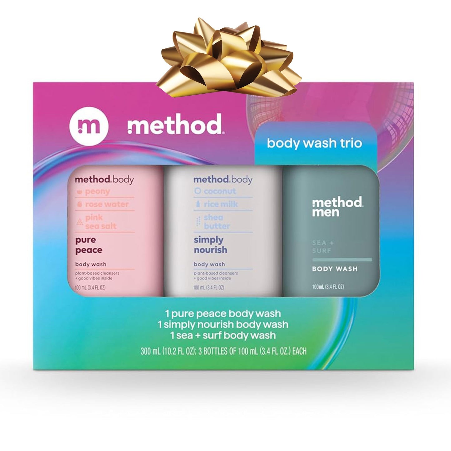 Method Body Wash Gift Set, Pure Peace, Simply Nourish and Sea + Surf, 3.4 oz Travel Size Bottles Beauty & Personal Care Method