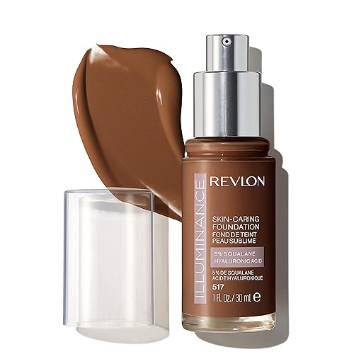 Revlon Illuminance Skin-Caring Liquid Foundation, Hyaluronic Acid, Hydrating and Nourishing Formula with Medium Coverage, 517 Amber, 1 fl oz