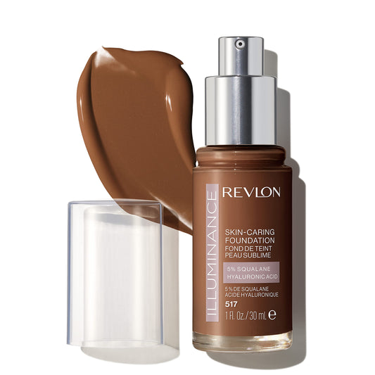 Revlon Illuminance Skin-Caring Liquid Foundation, Hyaluronic Acid, Hydrating and Nourishing Formula with Medium Coverage, 517 Amber, 1 fl oz