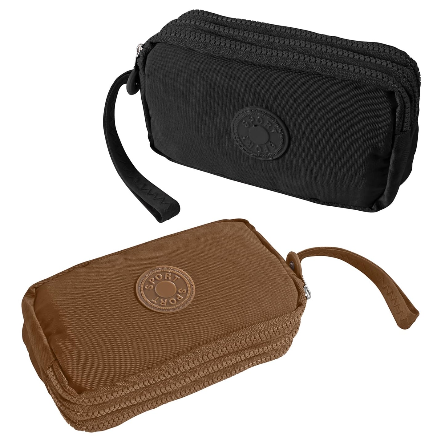 D-FLIFE Large Capacity Wristlet Wallet - Women 3 Layers Zipper Oxford Cloth Waterproof Handbag Purse (black+khaki)
