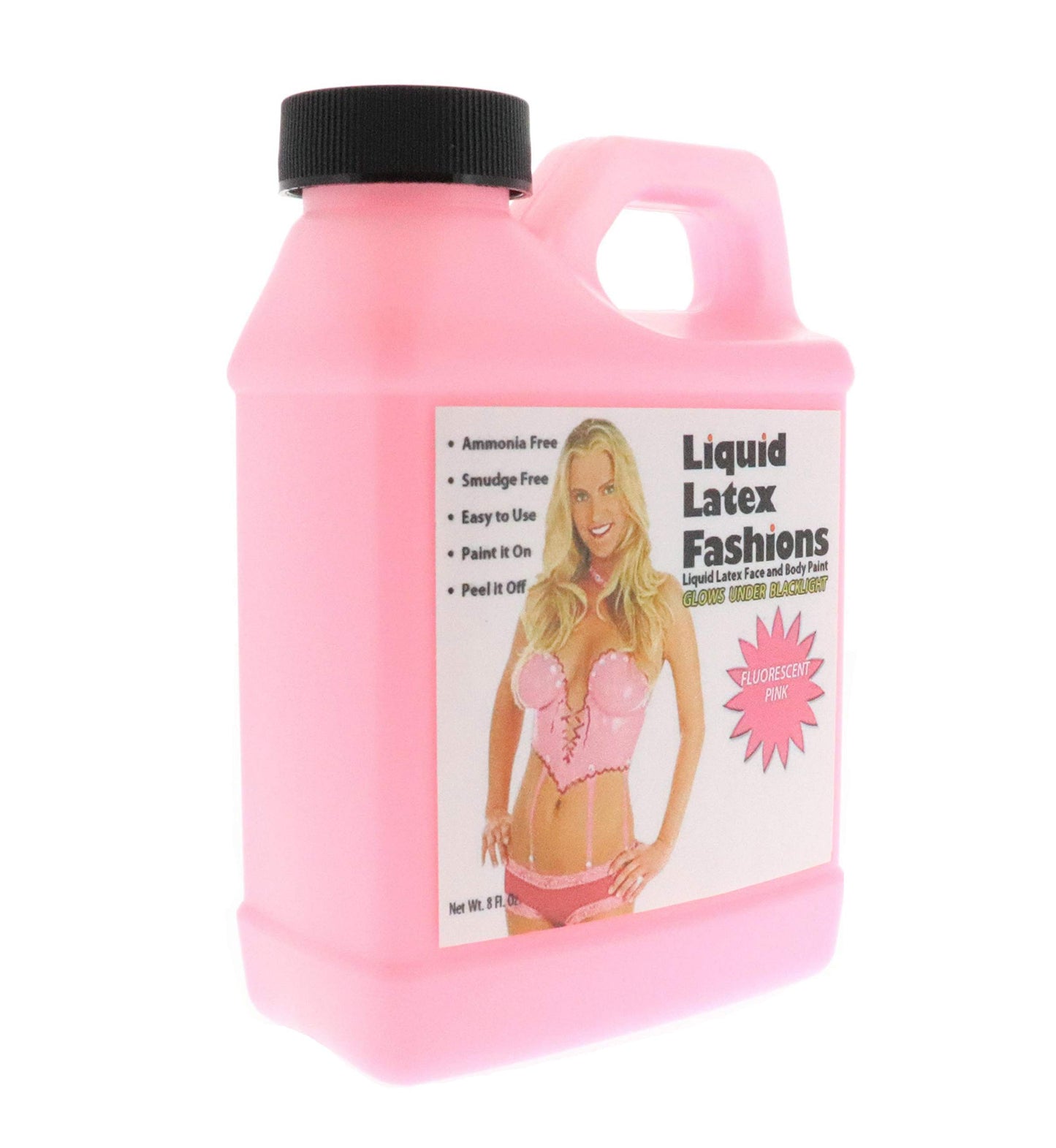 Fluorescent Pink 8 Oz - Liquid Latex Face and Body Paint, Black Light UV Reactive GLOW, Ammonia Free, Pink Panther, Cheshire Cat, Perfect