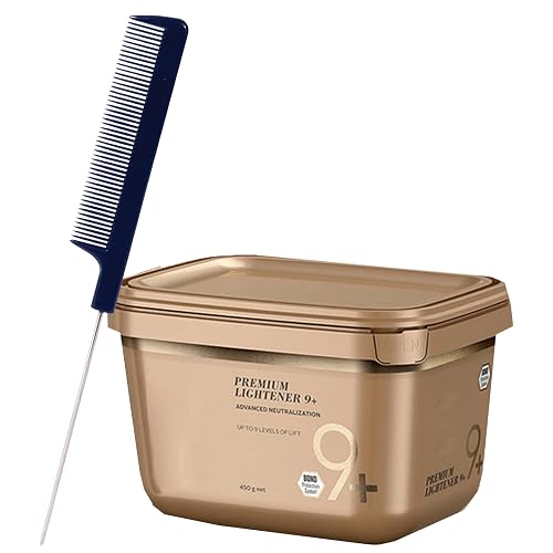 BlondeMe Lightener 9+ Bleach 450g with Pin Tail Comb - Professional Hair Bleach Powder for Up to 9 Levels of Lift and Precision Application