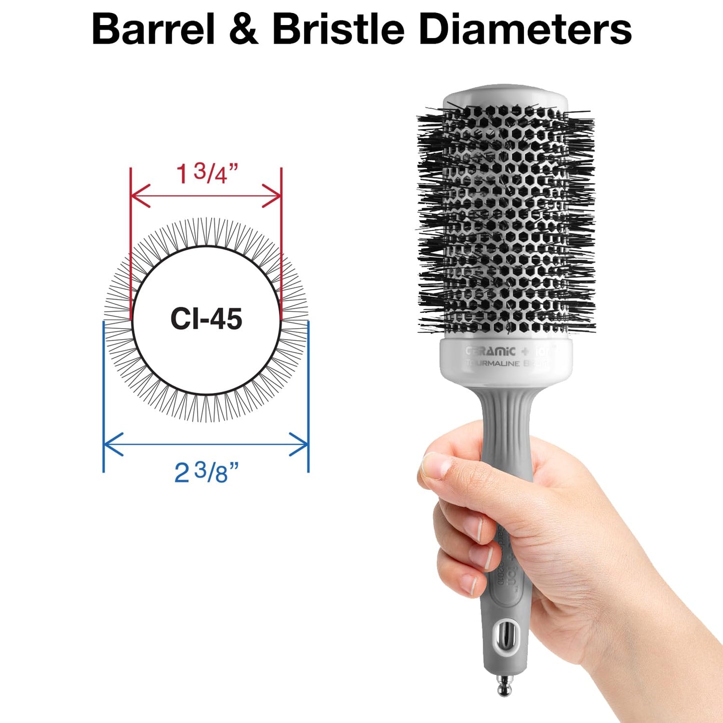Olivia Garden Ceramic + Ion Round Thermal Hair Brush - Not Electrical - Professional Blowout Brush for Normal to Thick Hair - 1.75"-Diameter Barrel