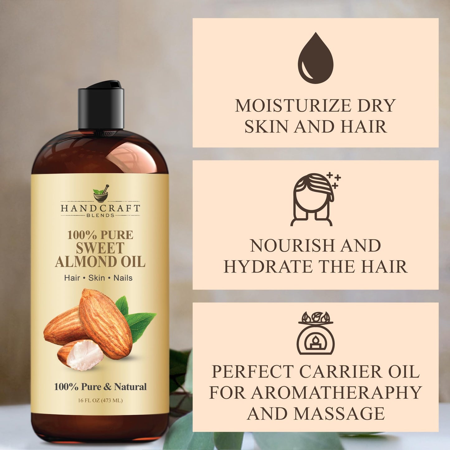 Handcraft Blends Sweet Almond Oil | 100% Pure and Natural | Bath & Body Oil | Premium Grade Carrier Oil | Skin | Hair | Body | Massage | Hexane-Free | Beauty and Personal Care Handcraft Blends