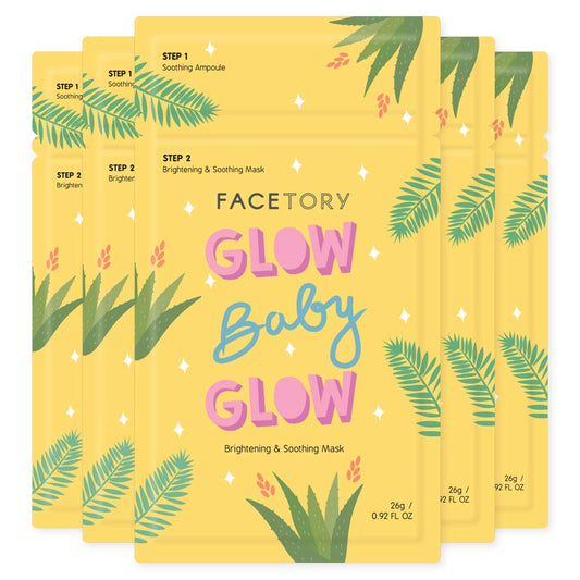 FACETORY K Beauty Face Mask Skin Care - Glow Baby Glow 2-Step Sheet Mask with Niacinamide & Aloe + Calming Ampoule | Hydrates, Glowing Skin (5 Pack) Beauty & Personal Care FACETORY
