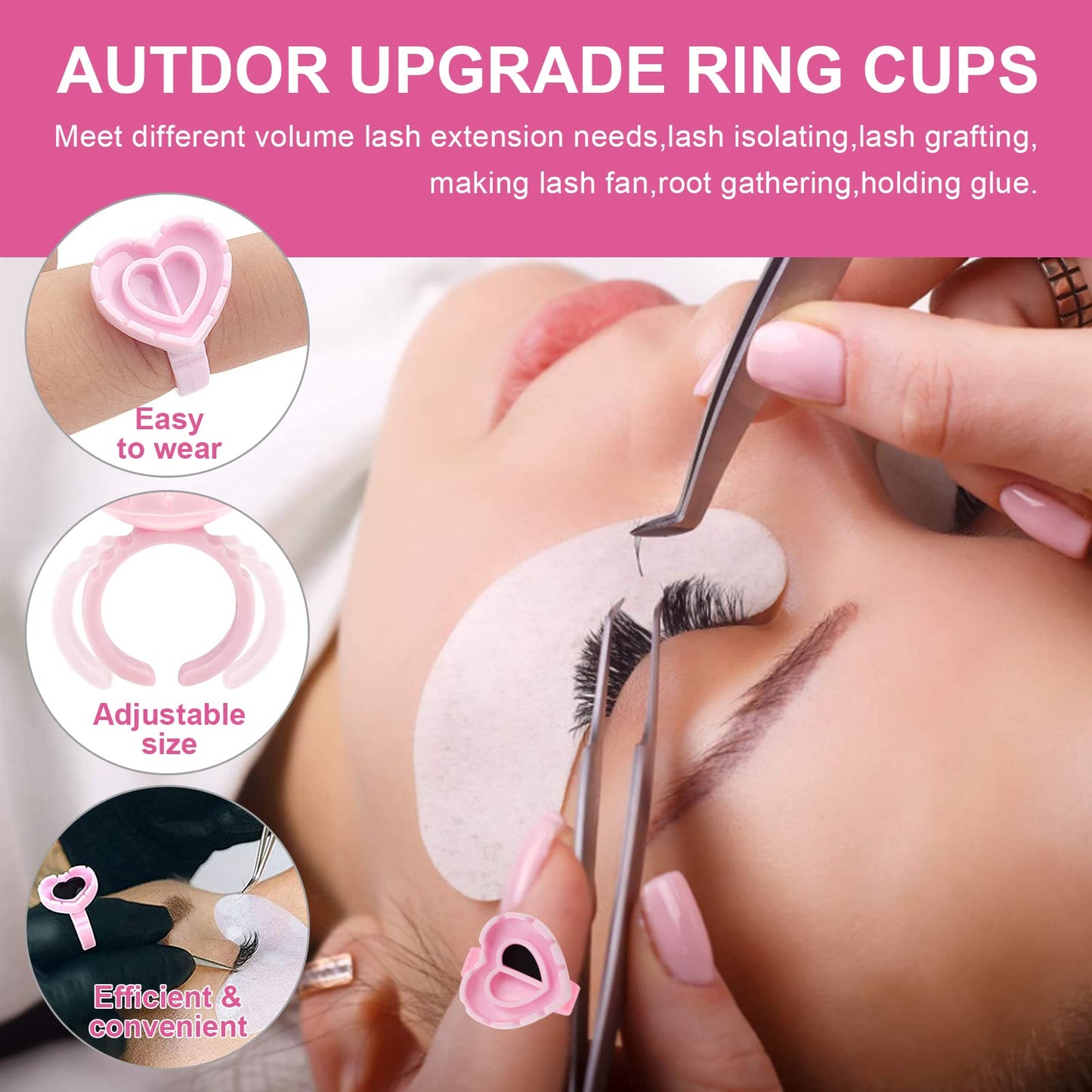 Glue Rings - Autdor 500Pcs Glue Rings for Eyelash Extensions Pink Lash Glue Rings Pigment Ring Cups Lash Glue Holder for Lash Extension Supplies