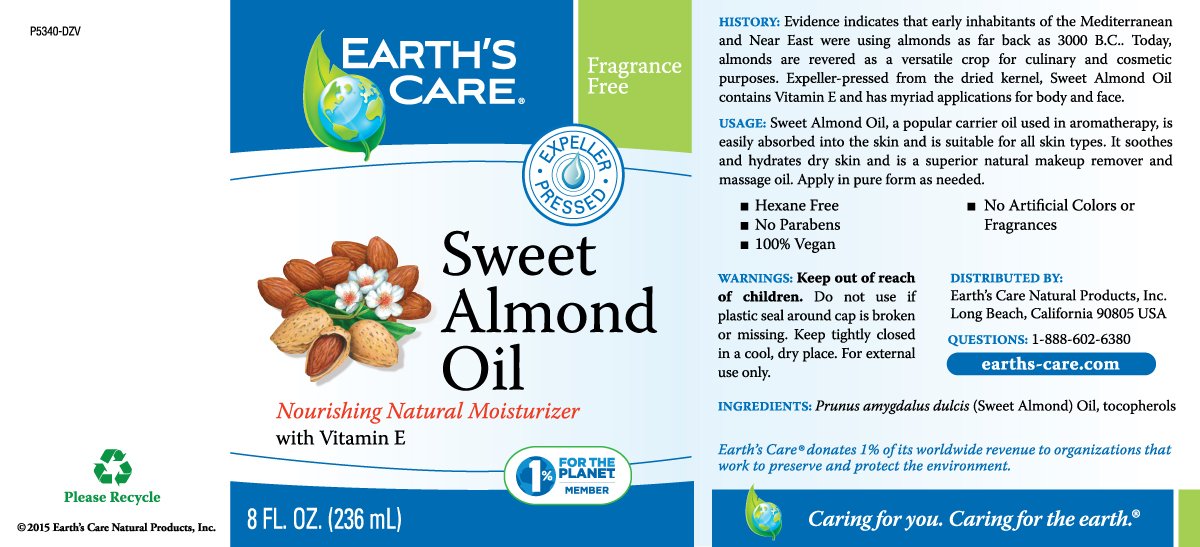 Earth’s Care Sweet Almond Oil - Expeller Pressed Almond Oil for Skin and Hair 8 FL. OZ. (3 Bottles)