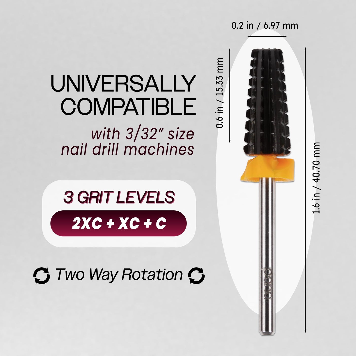 PANA 3/32" Shank 5-in-1 Nail Carbide Bit - (Triple Coarse - Coarse Grit, Gold) - Two Way Rotate use for Both Left and Right Handed Fast remove Acrylic Beauty and Personal Care PANA