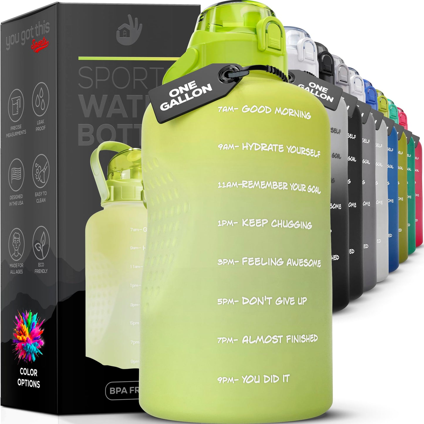 YOU GOT THIS LIVING Motivational Water Bottle with Straw & Handle,One Gallon Water Bottle 128 oz/3.8L,Reusable Water Jug, Achieve All-Day Hydration