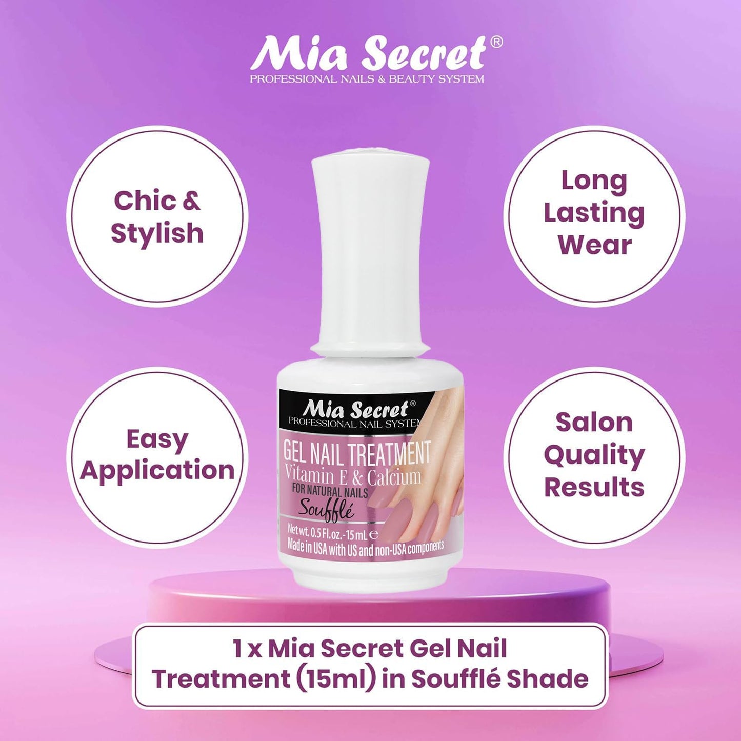 Mia Secret Gel Nail Treatment with Vitamin E and Calcium, 15ml - Nail Polish with Vitamin E and Calcium - Nail Repair and Strengthening Gel for Nails Beauty & Personal Care Mia Secret