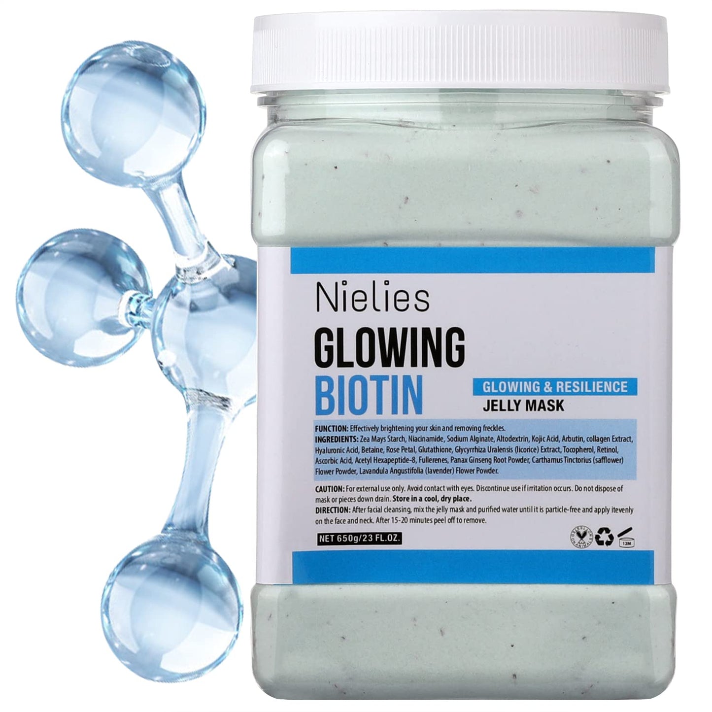 Nielies Glowing Biotin Jelly Mask for Facials Professional 23 oz - Hydrating Jelly Face Mask Powder for Esthetician Spa Treatments - Professional