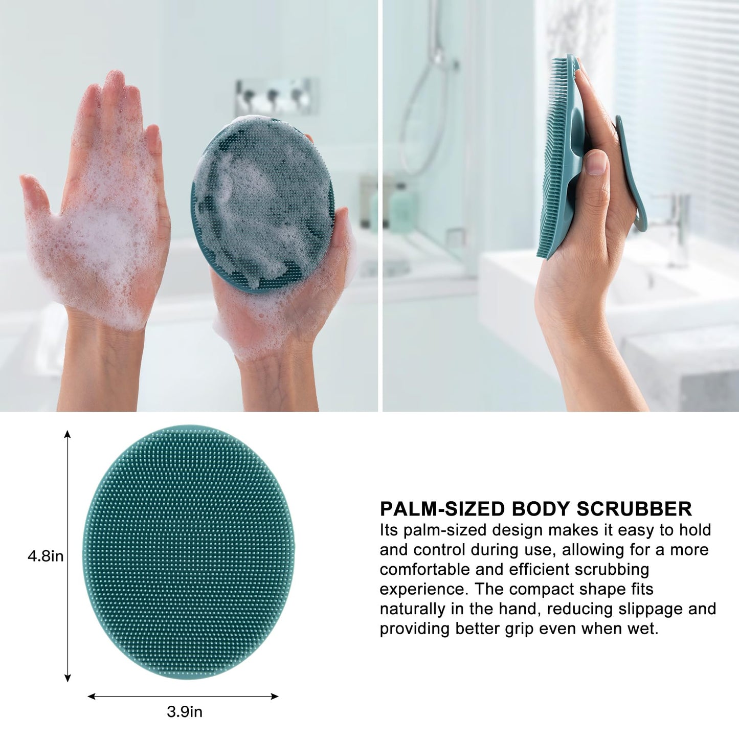INNERNEED Soft Silicone Body Cleansing Brush Shower Scrubber, Gentle Exfoliating and Massage for All Kinds of Skin (Dark Green)