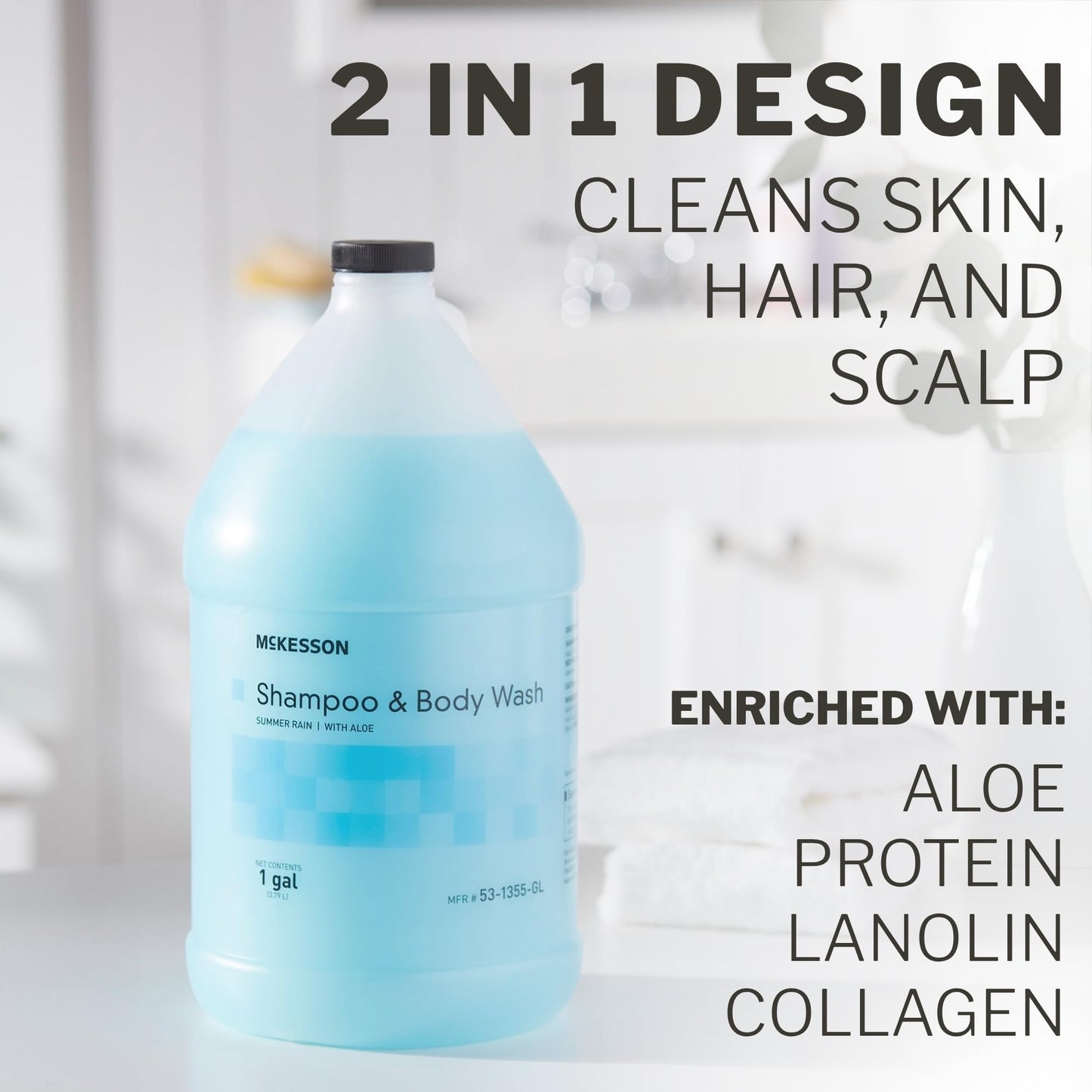 McKesson Body Wash and Shampoo - 1 Gallon Bulk Refill Full Body Wash with Aloe, Summer Rain Scent - Sensitive Skin & Hair 2?in?1
