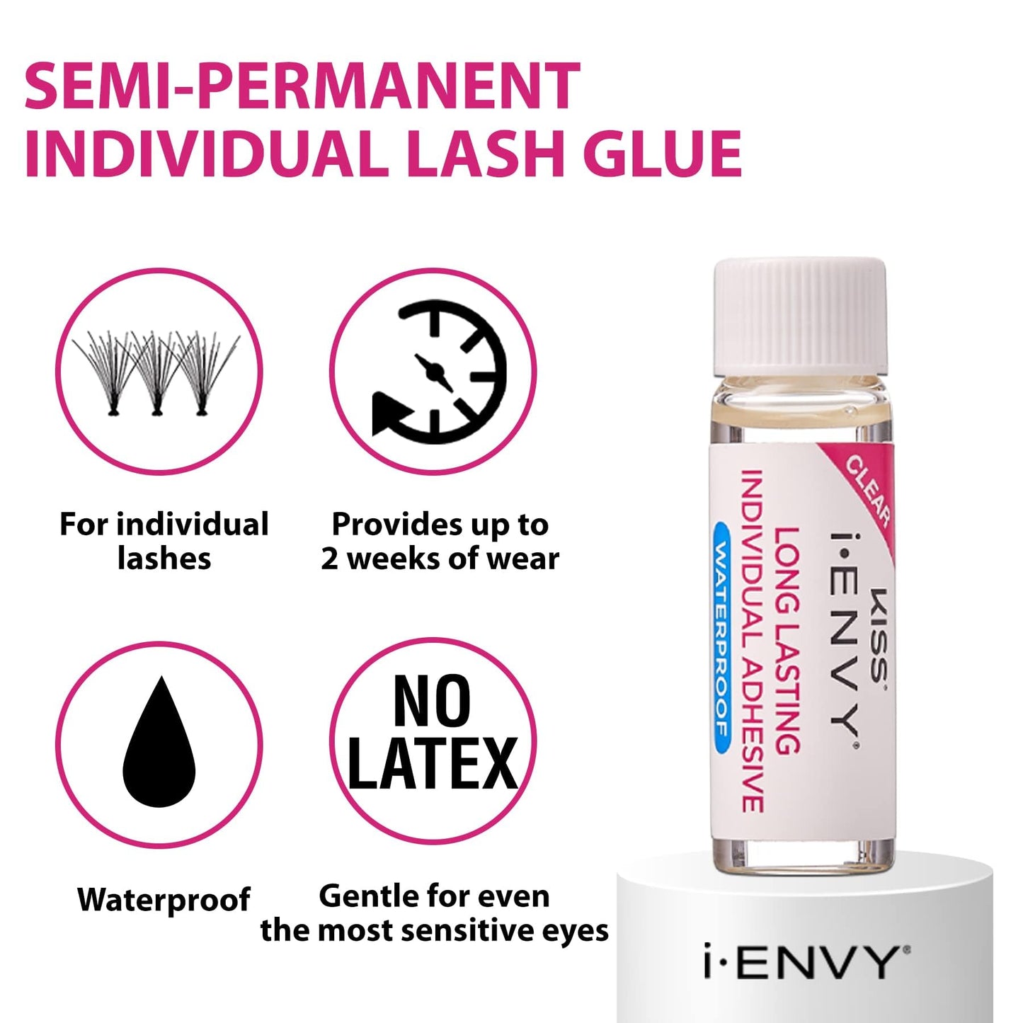 i-Envy Semi-Permanent Lash Glue Adhesive for Individual Cluster Lashes & Lash Extension, Waterproof Strong Hold, Long-Lasting Up to 2 Weeks