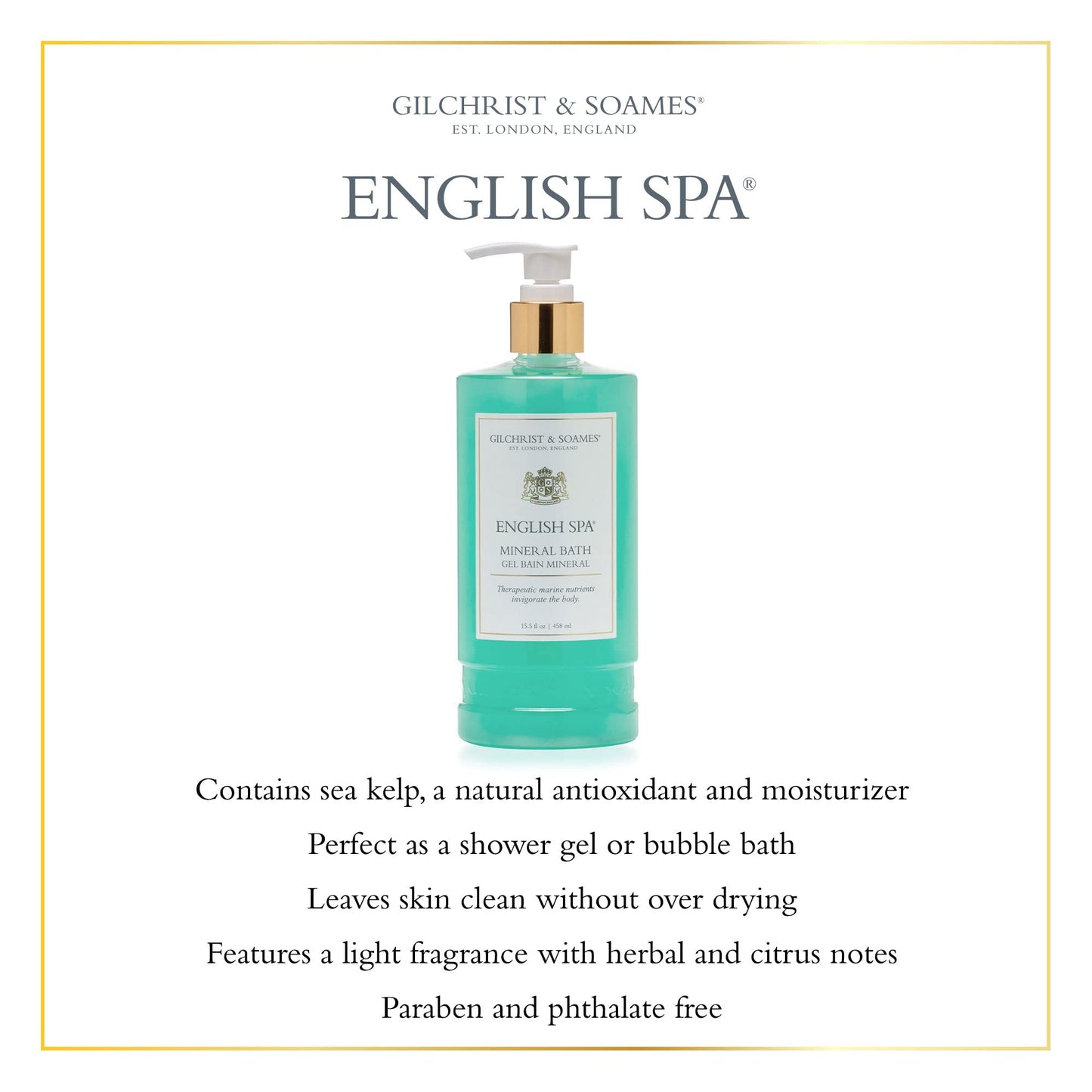 Gilchrist & Soames English Spa Shower Gel and Body Wash - 15.5oz - Citrus and Herbal Notes, Gently Cleansing, Zero Parabens, Sulfates, and Phthalates