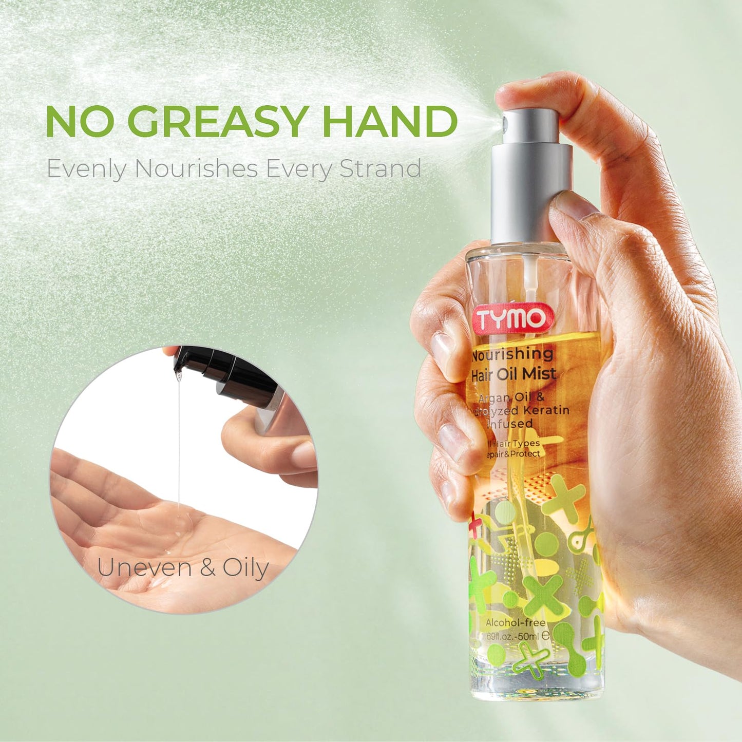 TYMO Argan Hair Oil Spray - Hydrating Natural 6 Blend Oil for Frizzy & Dry Hair, Organic Pure Formula, Daily Use for Hair, Smooth Damaged Ends, Olive