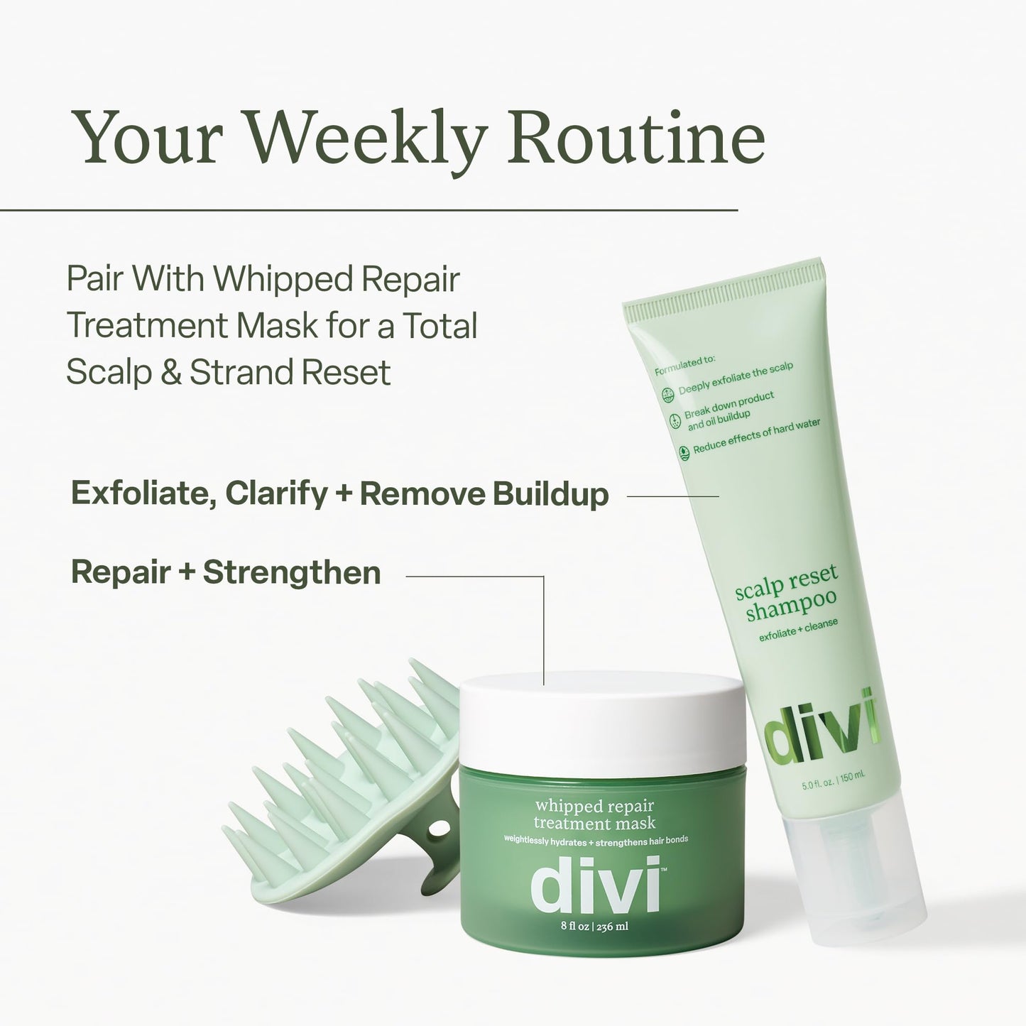 Divi Clarifying Scalp Reset Shampoo and Whipped Repair Treatment Mask Set, Deep Cleansing, Oil Control, Bond Repair, Full Size, 2 Piece Set