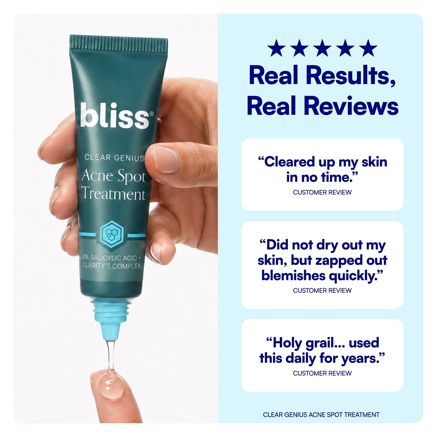 Bliss Clear Genius Acne Spot Treatment - Maximum Strength 2% Salicylic Acid Shrinks Blemishes - Clean, Vegan, Cruelty-Free, 0.5 Fl Oz