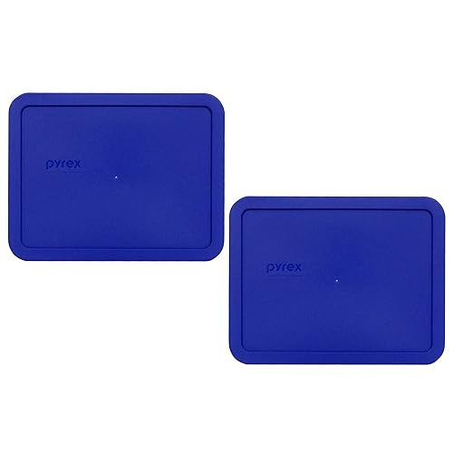 Pyrex 7211-PC 6-Cup Cobalt Blue Rectangle Plastic Food Storage Lid (2-Pack) - Made in USA