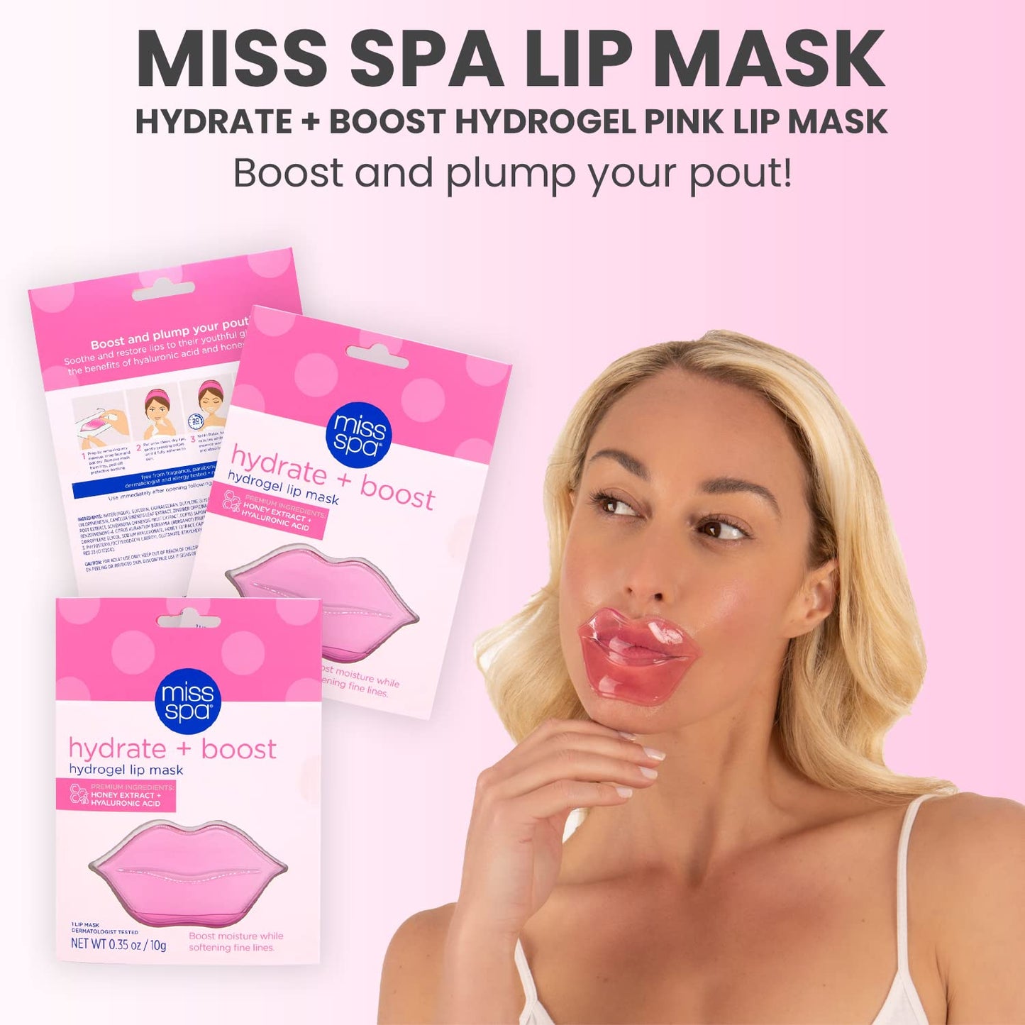 MISS SPA Lip Mask, Hydrate Boost Hydrogel Pink Lip Mask, Sooth Restore Lips, Lip Plumper, Moisturizing And Reducing Fine Lines, Anti-Aging Face Mask